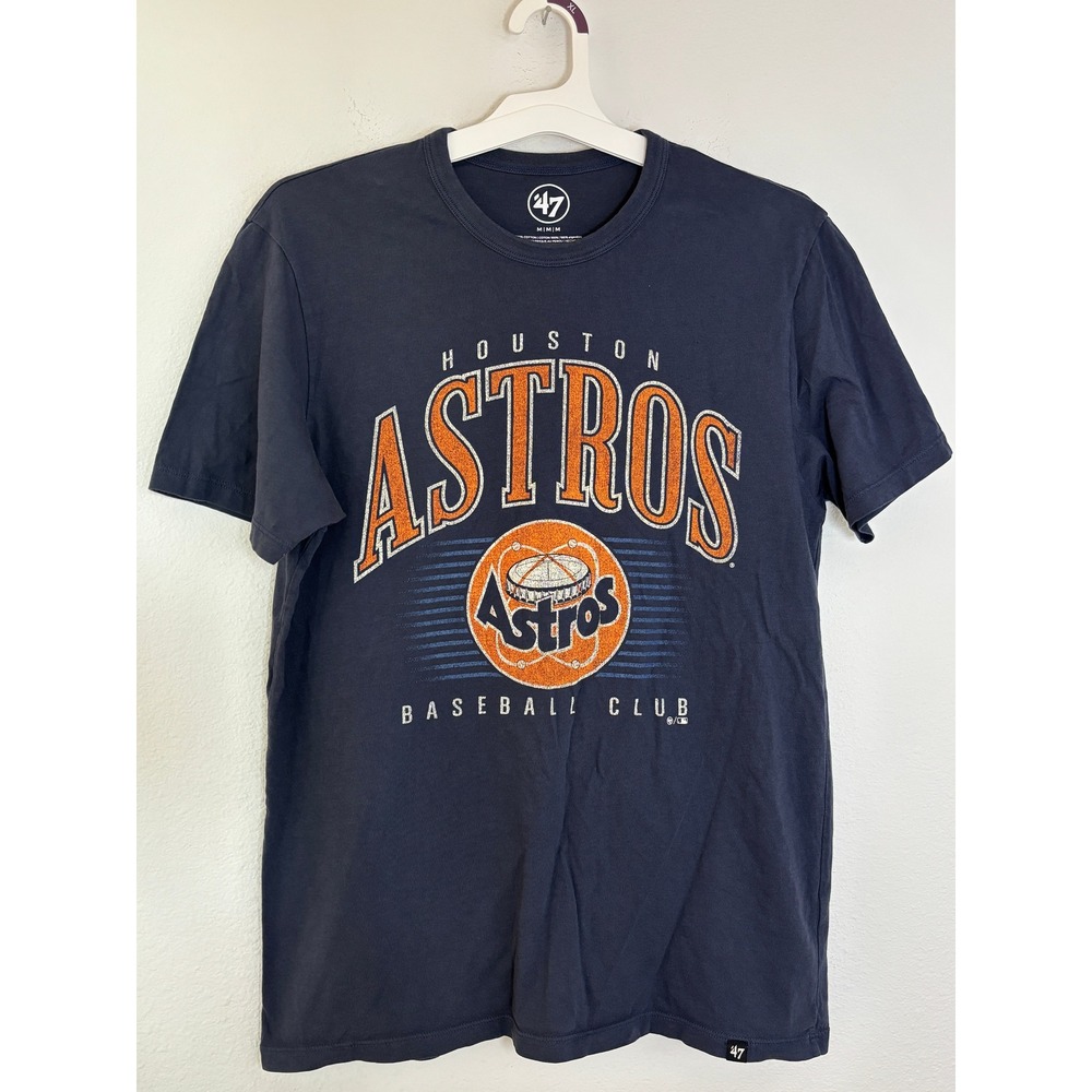 47 Brand Houston Astros Baseball Club Navy Blue Graphic T-Shirt Mens Medium